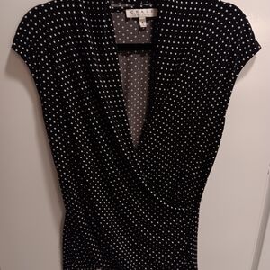 Chaus Black Polka Dot Wrap-Style Top